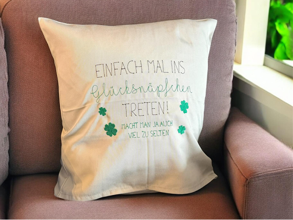 Glücksnäpfchen Spruch - redwork Stickdatei